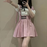 Lolita High Waist Mini Suspender Skirt Y2k Aesthetic Sweet Women Solid Streetwear Gothic Jk Saia Feminina Harajuku