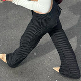Zingj Wind Stripe Bump Color Micro La Casual Trousers Female Low Waist Slim Show Thin Straight
