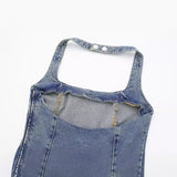 Spring Style Neckline Slimming Mini Denim Dress