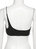 Women Summer Trendy Tank Tops Solid Color One-Shoulder Sleeveless Slim Crop Tops for Ladies