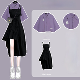 Women Sets Single Breasted Turn-down Collar Short Sleeve Shirts Design Asymmetrical Dress Summer Mujer Fashion 2 Piece