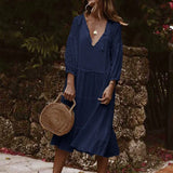 Summer New Lace V-Collar Ins Casual Loose Lace Stitched Seven-Sleeve Cake