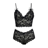 Women Lingerie Set Thin Lace Flower Printed Underwear Suit Female Adjustable Shoulder Strap Triangle Cup