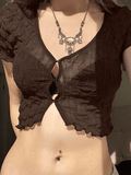 Cropped Textured Mesh Blouse-Outfit