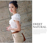 Size Women Shirts Summer Casual O-Neck Chiffon Blouse Women Top Camisa Feminina Short Sleeve Ladies Work Blouse Femme