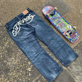 Street Jeans Men's Y2K Printed Hip-Hop Straight Tube Retro Loose Wide-Legged