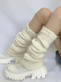 Warm Solid Color Ribbed Knit Leg Warmer- Outfit