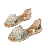 Temperament Pearl Flowers Wearing Flat-Soled Sandals Women's New Summer With Skirt Fairy Wind
