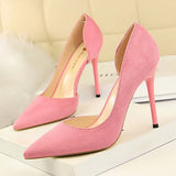 Zingj Simple Thin Heel Ultra High Heel Suede Shallow Tip Sexy Nightclub Show Thin Side Hollow Single