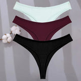 Sexy G-string Women's Cotton Panties Low-Waist Thongs Striped Solid Female Underpants Girl Comfortable Briefs