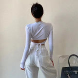Sleeve T-shirts Women Sexy Fashion Bandage Slim Trendy All-match Korean Style Leisure Summer Clothing Street Wear Fit