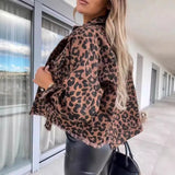 Zingj Women's New 2024 Autumn / Winter Leopard Print Denim Jacket