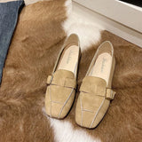 Zingj Shoes Women 2024 New Women's Shoes Spring And Autumn British Square Head Shallow Mouth Flat Shoes Women's Foot Set Beans Shoes Women-Outfit