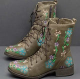 Zingj Martin Boots 2023 Autumn And Winter Flat-Soled, Thick-Heeled, Lace-Up, Short, Embroidered Women's