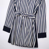 Spring Style Striped Flute Shirt-Style Belt Dress
