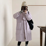 Scarf Long Down Jacket Female 2024 Winter Korean Sweet Thick Pocket Over The Knee White Duck Down High-End Coat-Outfit