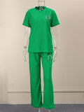 Women New Fashion Letter Printed 2 Piece Sets Short Sleeve Tops+High Waist Pants Suit Ladies Matching Casual Outfits