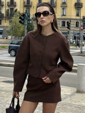 Women's 2025 Autumn Balloon Version Round-Neck Short Jacket + Mini Half-Bed Short Dress Two-Piece Set