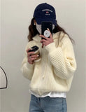 Zingj Version Lazy Wind Pit Zipper Hooded Cardigan Female Fashion Short Gentle Wind Soft Waxy Sweater Coat