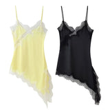 New Female V-Neck Lace Decoration Asymmetric Sling Dress