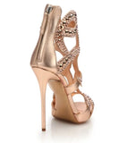 Sexy Luxury High-Heeled Sandals Stilettos Banquet Party Shoes Gold Champagne