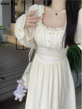 Princess Midi Dresses for Women New Fashion Lace Spliced Long Sleeve Vestidos 2024 Spring Summer Korean Evening