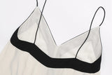 New V-Collar Color Medium-Long Suspender Dress