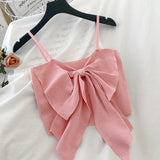 Women Solid Bow Irreguarl Crop Top Sleeveless Tees Knitted Slim Females Sexy Sweet Chic Slim Basic Kawaii Tanks