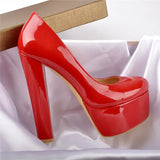 Onlymaker Women's Heels Platform Round Toe Chunky High Heels Office Party Wedding Slip On Block Pumps PLUS Size
