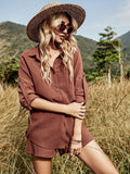 Spring Two Piece Set Tracksuit Casual Outfit Suits Women White Shirt Blouse Tops Cotton Linen Shorts Pants 2 Piece