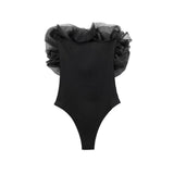 New Spring Women's Wear One-Word Collar Transparent Hard Yarn Laminated Decorative Rib
