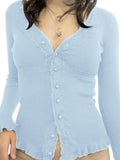 Front Buttons Lace Panel Knit Top- Outfit