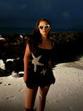 Shiny Stars Sequin Applique Mini Dress Women Sexy Sleeveless Stringy Selvedge Slim Robe Lady 2024 Holiday Party