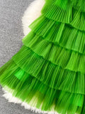 Cascading Ruffle Mesh Spaghetti Strap Mini Dress Women Purple/Green/Pink Sleeveless A-Line Vacation Beach Vestidos