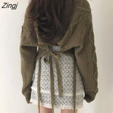 Harajuku Lace Up Sweaters Women Crop Tops Korean Style Sexy V-neck Long Sleeve Pullover Female Autumn Solid Knit