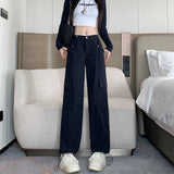 Zingj Korea Autumn And Winter Windproof Cargo Pants Women's High Waist Foot Parachute Wide Leg Pants