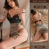 Zingj About Sex Appeal Underwear Sexy Leopard Pattern Sling Lace Temptation Sleeping Dress Hot Open Fork Nightclub Uniform Pajamas