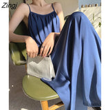 Dress Women Chic Pure Holiday Summer Simple Sleeveless Backless Design Ladies Sundress Loose Maxi Vestido All-match