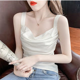 Tank Top Women Solid Camis Chiffon Sleeveless Tops for Women Folds Crop Tops Summer Korean Fashion Clothing Female