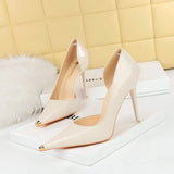 Zingj Fashion Simple Sexy Nightclub Show Thin Heel Ultra High Heel Side Hollow Shallow Metal Single