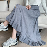 Zingj Autumnal And Winter Korean Version Of A Skinny A-Shaped Skirt With A Single-Breasted And Agaric