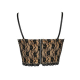 Aesthetic Lace Crop Tops Women Back Zip Up Dark Academia E Girl Clothes Double Layer V Neck Sexy Cami Top