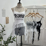 Shooting Lace Sling Vest Irregular Ribbon Hot Wear Print Short-Sleeved Top