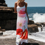 Zingj Holiday Style Features Rose Floral Print Slip Dress U Neck High Waist A Dress