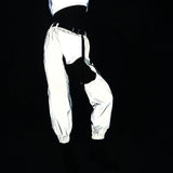 Fashion Sexy Open-Crotch Dazzle Reflective Pants Female Ins Hip Hop Trend Laser Cargo Casual Pants-Outfit