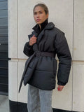 Zingj Cotton Coat 2024 New Winter Thickened Thin Waist Cotton-Padded Clothes Solid Color Belt Cotton
