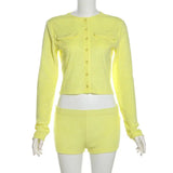 Yellow Terry Cardigan And Shorts Set-Outfit