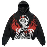 Vintage Gothic Skeleton Hoodie Autumn And Winter Hip Hop Long-Sleeved Coat Loose Hooded