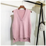 Autumn Women Sweater Vest Woman Short Loose Knitted Sweater Sleeveless Ladies V-Neck Pullover Tops Female