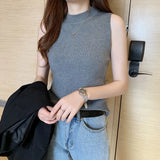 Zingj Women's Vest 2023 Spring And Summer Half-High Collar Bottomed Sweater Sleeveless Knitted Blouse With Small Sling Inside And